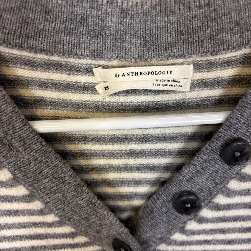 Anthropologie Grey and White Striped Button Henley Pullover‎ Sweater XS